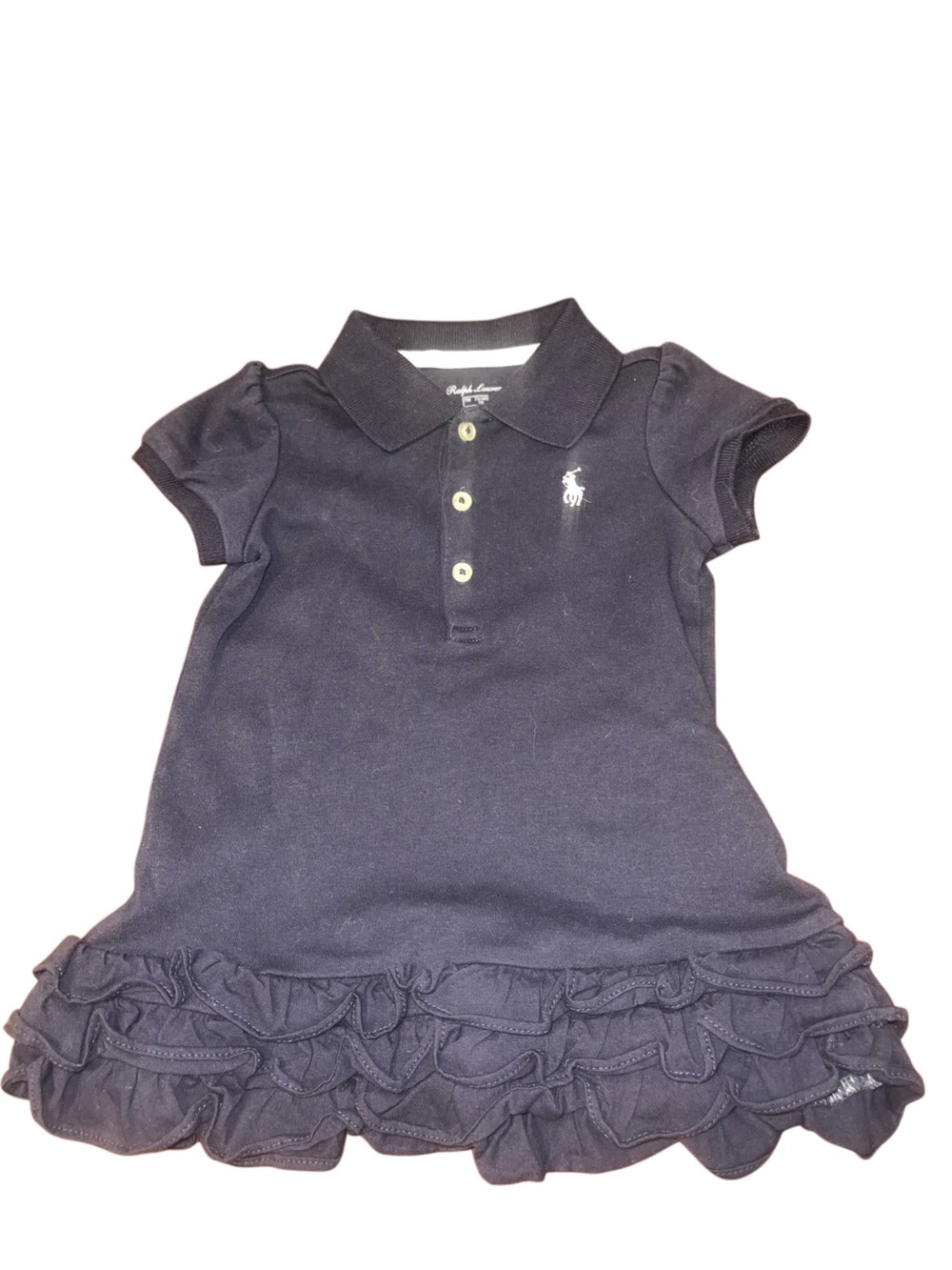 Ralph Lauren Navy Girls Polo Dress with Ruffle Skirt
